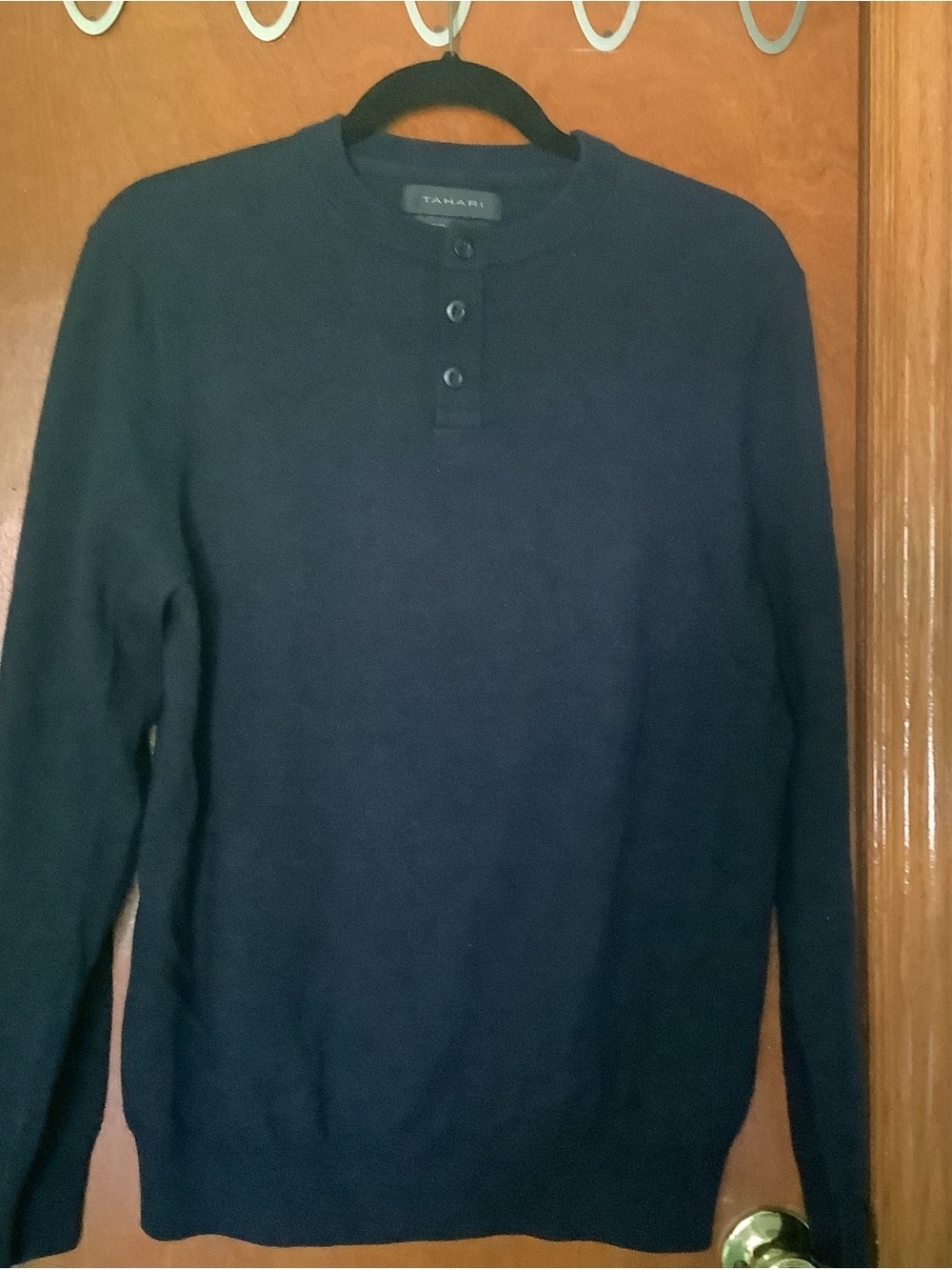 Tahari Dark Navy Merino Wool Henley